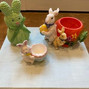 Colorful Bunny Figurine Set with Egg Holder